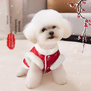 Tang-stílusú kutyavesta újévi ünnepi viselet – őszi–téli meleg ruházat kistestű fajtákhoz (pudli, Bichon Frisé, schnauzer, yorkshire terrier)