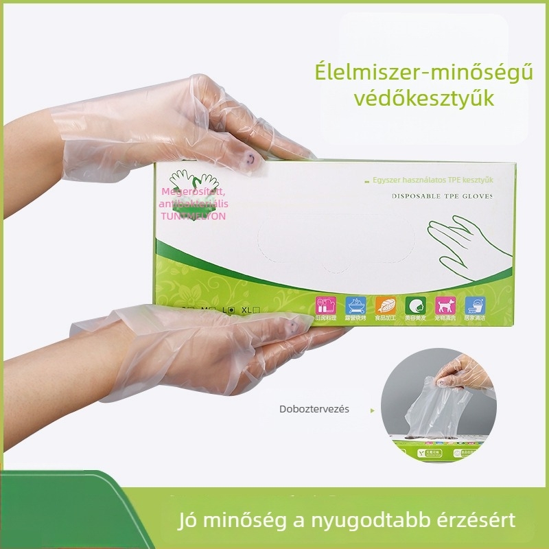 PE egyszer használatos kesztyűk, vastagított, vízálló, csúszásmentes, élelmiszer-minőség
