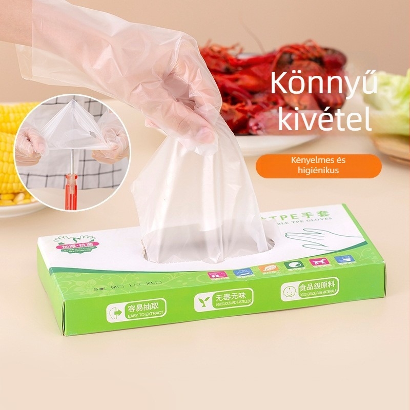 PE egyszer használatos kesztyűk, vastagított, vízálló, csúszásmentes, élelmiszer-minőség