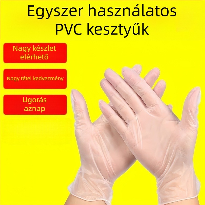 Egyszer használatos PVC kesztyűk, élelmiszer-minőségű, vastagság 0,05–0,1 mm, vízálló