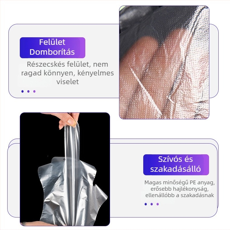 Egyszer használatos PE kesztyűk, élelmiszer-minőségű, vastagság >0,3 mm, testreszabható minta, önálló csomagolás