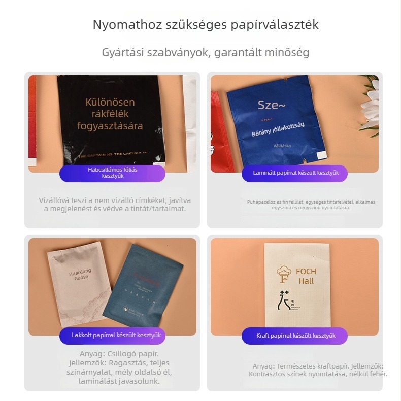 Egyszer használatos PE kesztyűk, élelmiszer-minőségű, vastagság >0,3 mm, testreszabható minta, önálló csomagolás