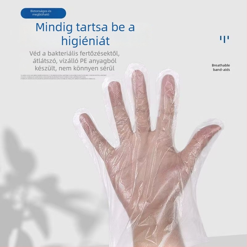 Egyszer használatos kesztyűk kereskedelmi konyhához, élelmiszer-minőségű átlátszó műanyag kesztyűk, vastag és tartós.