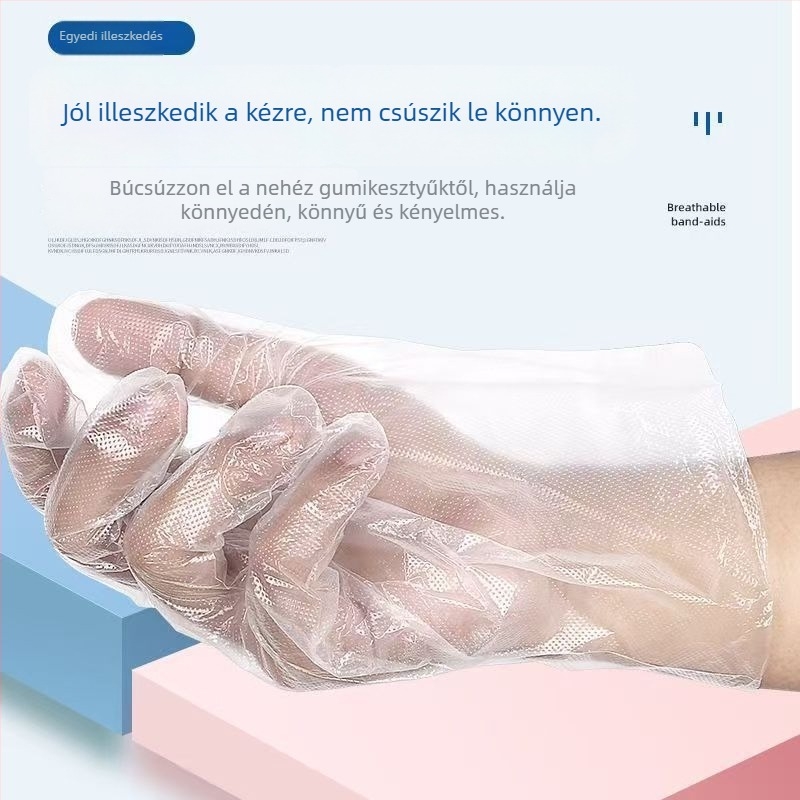 Egyszer használatos kesztyűk kereskedelmi konyhához, élelmiszer-minőségű átlátszó műanyag kesztyűk, vastag és tartós.
