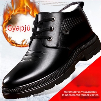Férfi téli otthoni papucs bőrből, gyapjú béléses, magas felső, vastag talpú, csúszásmentes