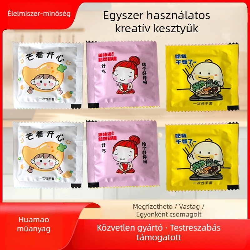 Huamao Plastic élelmiszer-minőségű egyszer használatos kesztyűk étkeztetéshez, egyedi csomagolású, kétcsomagos