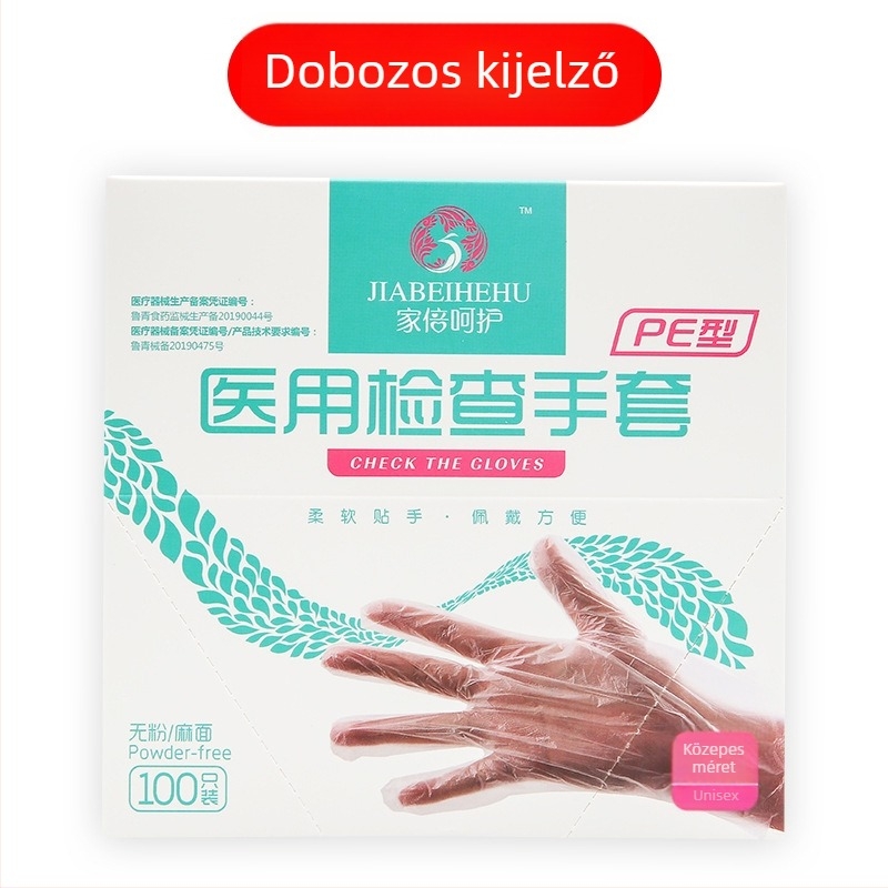 PE egyszer használatos orvosi vizsgálati kesztyűk, élelmiszer-kezeléshez, szépségápoláshoz és fodrászathoz