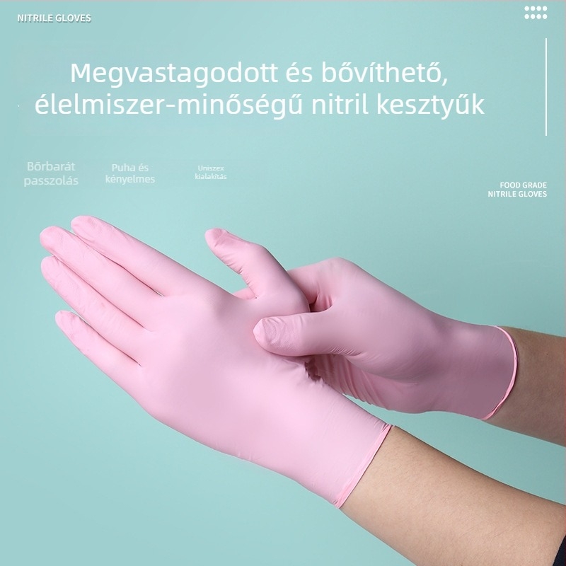 Egyszer használatos nitril kesztyűk háztartási és konyhai tisztításra, élelmiszer-minőség, vastagított, egyszínű kivitel, 200 darabos doboz