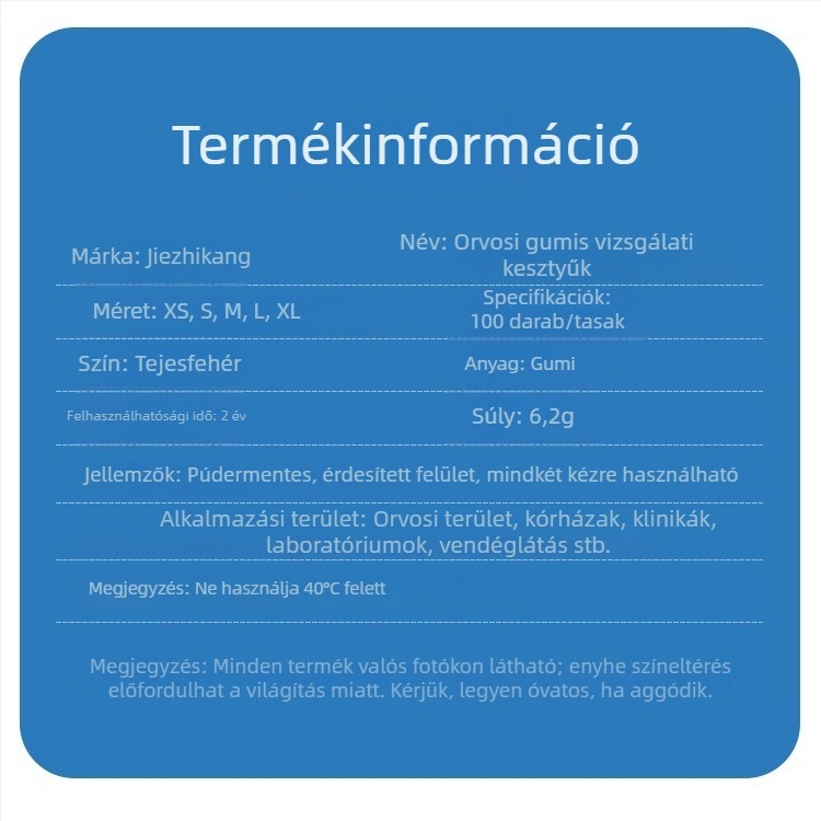 Egyszer használatos latex kesztyűk konyhai tisztításhoz és laboratóriumi munkához, porálló, többfunkciós, tejfehér