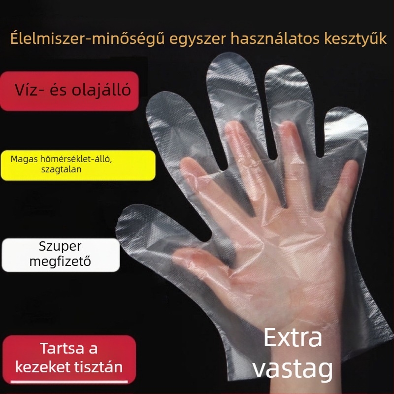 Egyszer használatos átlátszó PE kesztyűk – olajálló, 0,3 mm, erősített