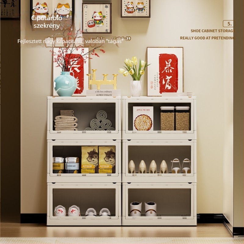 Ipari stílusú összecsukható tároló doboz, rendező fa fedéllel snackek és játékok számára, 50–60 L kapacitás; Anyag: sűrűséglemez + PP; Kerekekkel; Modell 2003