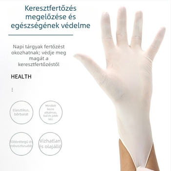 Egyszer használatos latex kesztyűk, csúszásmentes, átlátszó mintázat, közepes vastagság, logó nyomtatva