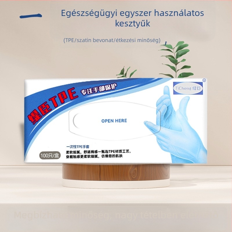 Egyszer használatos háztartási kesztyű TPE-ből, élelmiszer-minőség, átlátszó mintázat, 0,02 mm vastagság, 28 cm hosszú, 100 darab/doboz