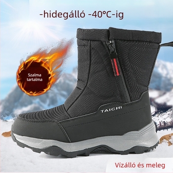 Uniszex téli hótaposó, vízálló, csúszásmentes, meleg, magas szárú, fleece bélelt, oldalsó cipzárral