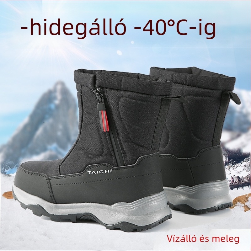 Uniszex téli hótaposó, vízálló, csúszásmentes, meleg, magas szárú, fleece bélelt, oldalsó cipzárral