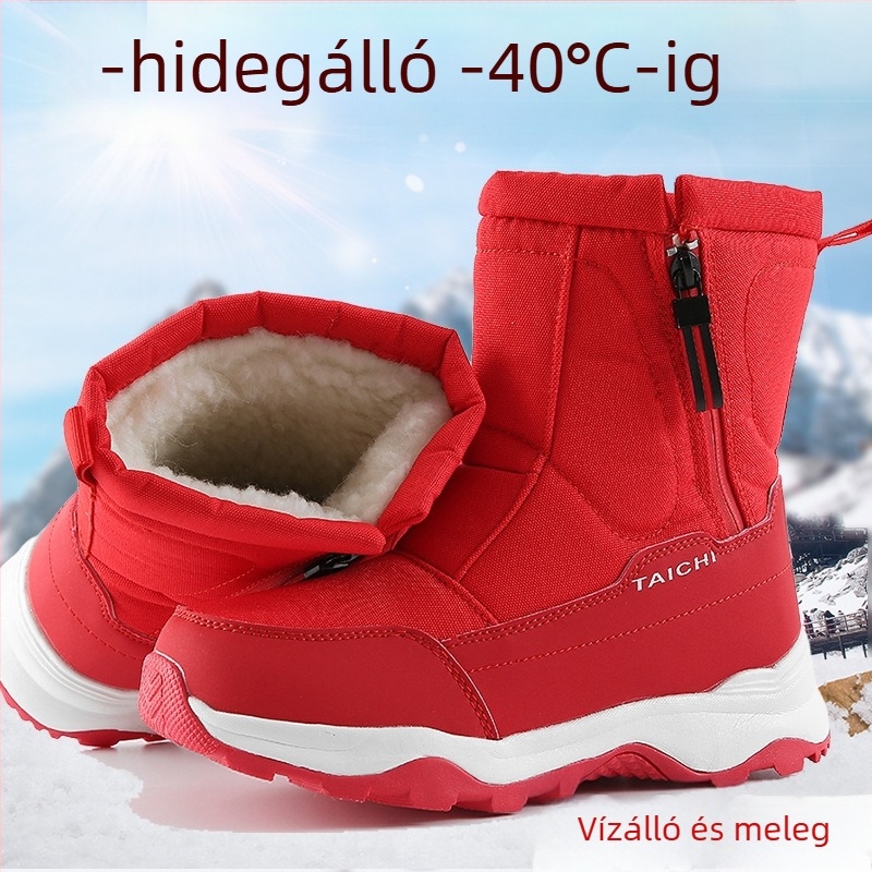 Uniszex téli hótaposó, vízálló, csúszásmentes, meleg, magas szárú, fleece bélelt, oldalsó cipzárral
