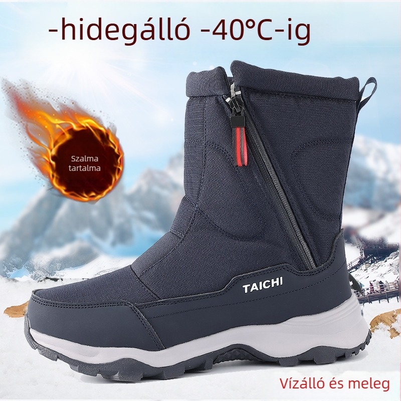 Uniszex téli hótaposó, vízálló, csúszásmentes, meleg, magas szárú, fleece bélelt, oldalsó cipzárral