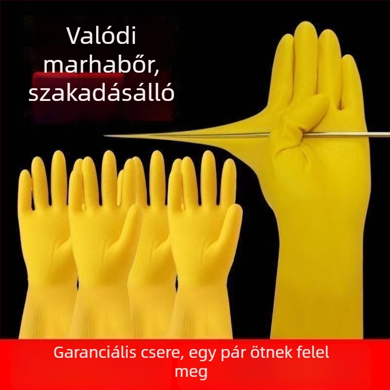 Marha ín latex háztartási kesztyű – egyszer használatos, kopásálló, csúszásmentes, vízálló, mosáshoz és mosogatáshoz, vastított, tartós
