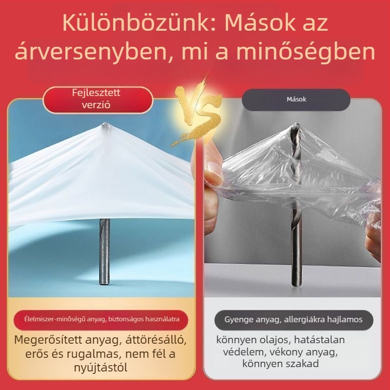 Egyszer használatos TPE kesztyűk, élelmiszer-minőségű, csúszásmentes, átlátszó, vastagság 0,2–0,3 mm, dobozos csomagolás, 150 darab, 24 hónap lejárati idő