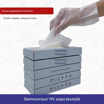 Egyszerhasználatos TPE-konyhai kesztyűk, vastagított, csúszásmentes, átlátszó