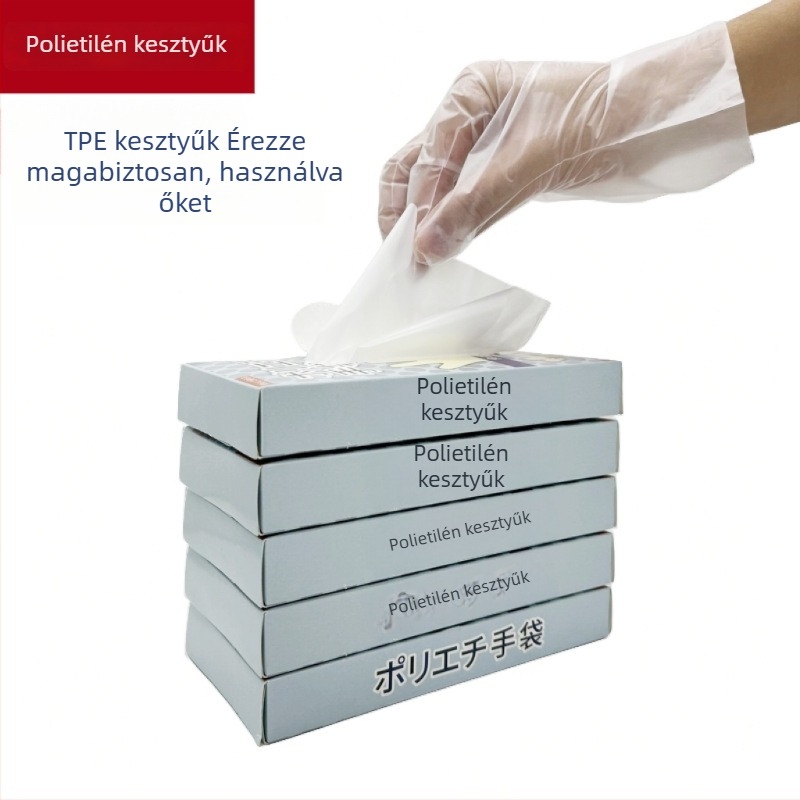 Egyszerhasználatos TPE-konyhai kesztyűk, vastagított, csúszásmentes, átlátszó