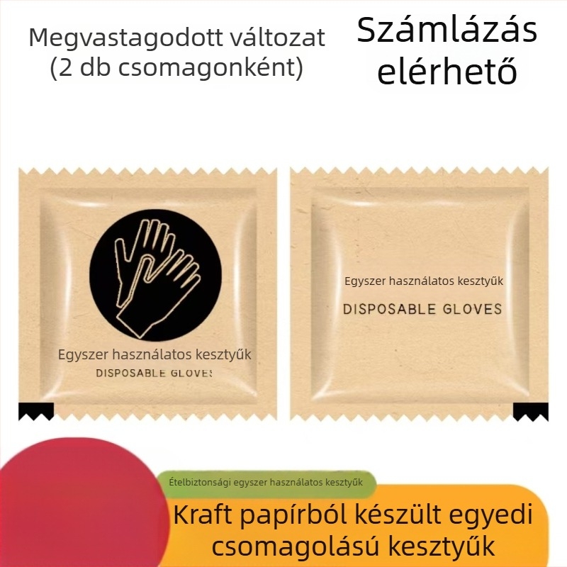 Egyszer használatos műanyag kesztyűk, egyéni csomagolásban, élelmiszer-minőségű, vízálló, minta 00