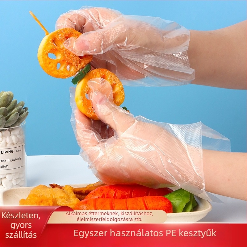 Egyszer használatos műanyag kesztyűk, egyéni csomagolásban, élelmiszer-minőségű, vízálló, minta 00