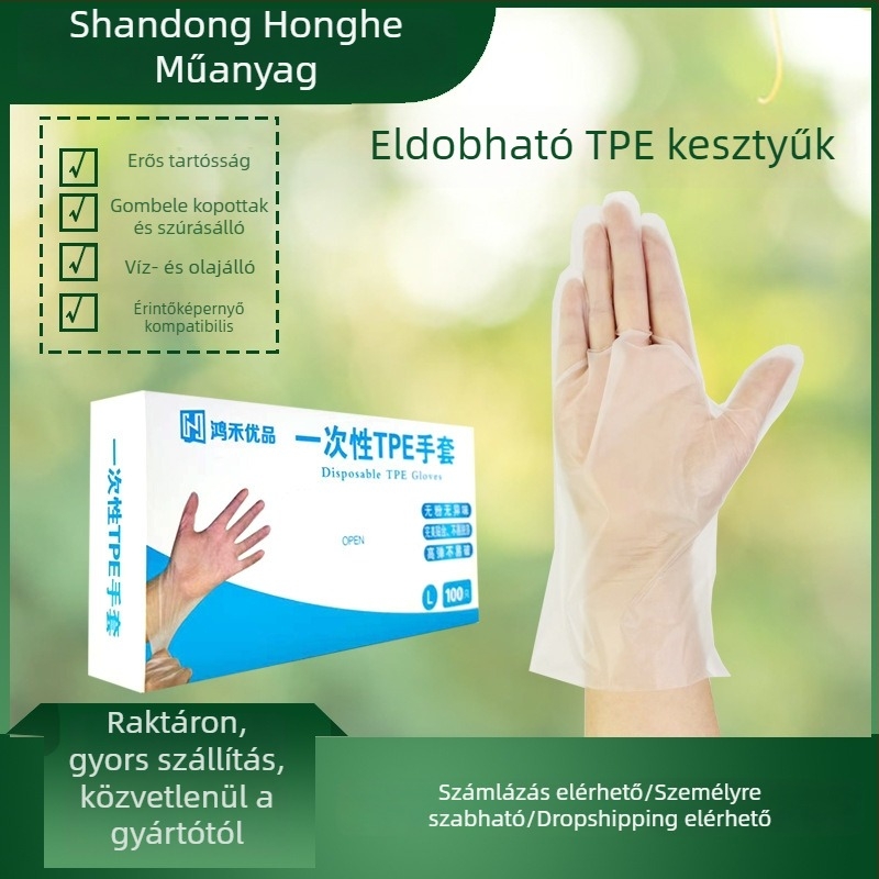Egyszer használatos TPE kesztyűk, vastagított, átlátszó matt felület, egyszínű, csúszásmentes