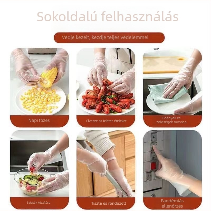 Egyszer használatos műanyag kesztyűk, 1.1 mm vastagság, áttekintő, porvédelmi, laza csukló