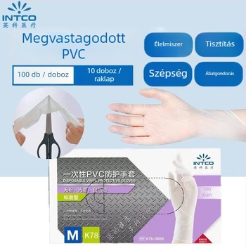 Egyszer használatos PVC kesztyűk élelmiszer-kezeléshez és cateringhez, átlátszó, 0,05–0,1 mm vastagság, élelmiszer-minőségű, 10 doboz kartononként