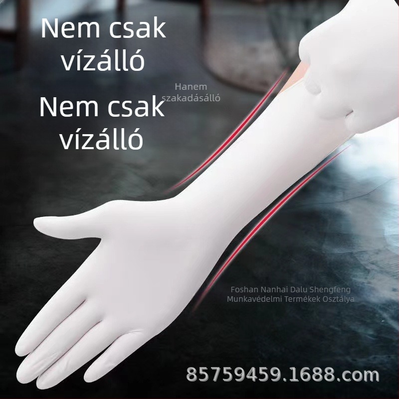 Egyszer használatos szintetikus nitril kesztyűk, csúszásmentesek, olajállóak, meghosszabbítottak és vastagítottak, hosszú 12 hüvelyk, mosogatáshoz és mosáshoz
