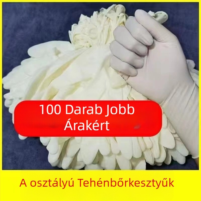 Egyszer használatos természetes gumi kesztyű, mindkét kézre illeszkedő, púdermentes, vízálló, kopásálló és olajálló