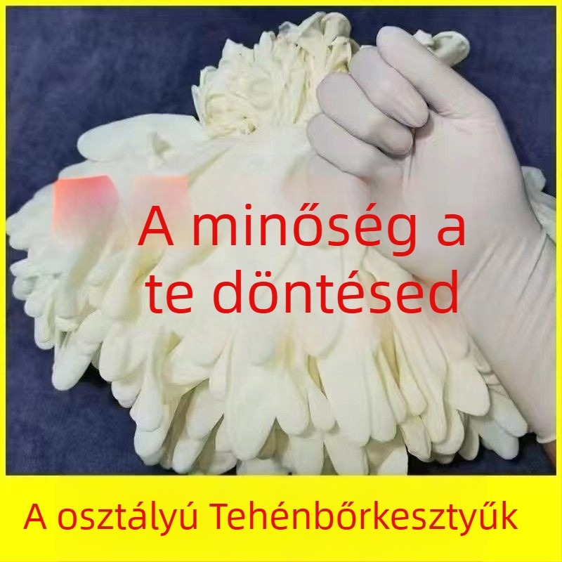 Egyszer használatos természetes gumi kesztyű, mindkét kézre illeszkedő, púdermentes, vízálló, kopásálló és olajálló