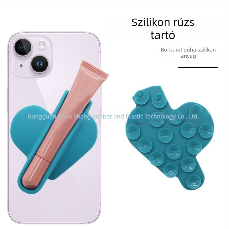 Hordozható telefon- és rúzs-tartó szív alakú szilikon vákuumos tartóval