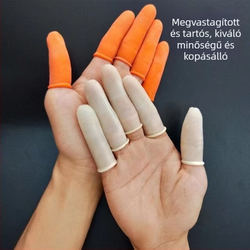 Egyszer használatos latex ujjvédők csúszásmentes textúrával és domborított pontokkal, narancssárga