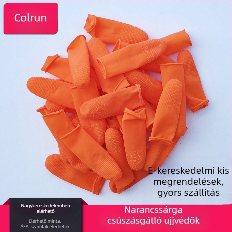 Egyszer használatos latex ujjvédők csúszásmentes textúrával és domborított pontokkal, narancssárga