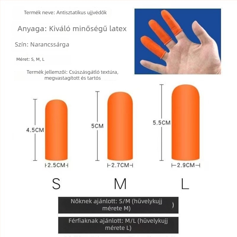 Egyszer használatos latex ujjvédők csúszásmentes textúrával és domborított pontokkal, narancssárga
