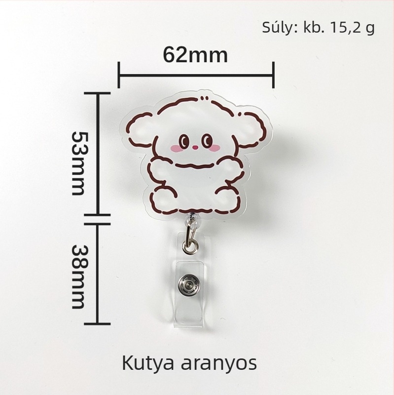 Visszahúzható akril badge-clip könnyen húzható gombbal; orvosok és ápolók számára; logónyomtatás elérhető; teherbírás 0,1 kg