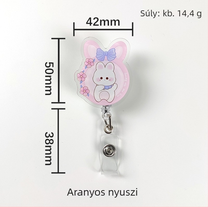 Visszahúzható akril badge-clip könnyen húzható gombbal; orvosok és ápolók számára; logónyomtatás elérhető; teherbírás 0,1 kg
