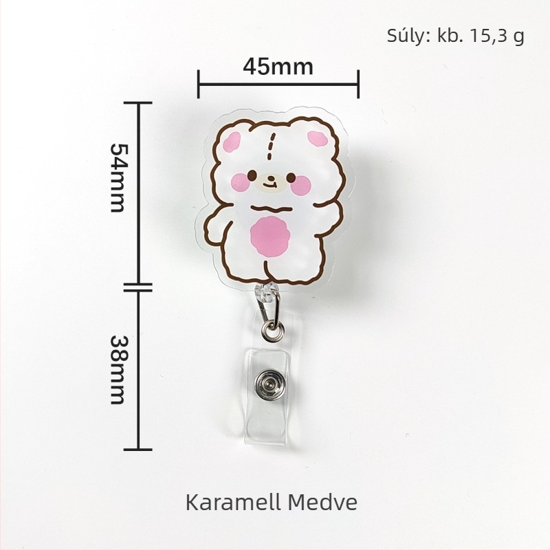 Visszahúzható akril badge-clip könnyen húzható gombbal; orvosok és ápolók számára; logónyomtatás elérhető; teherbírás 0,1 kg