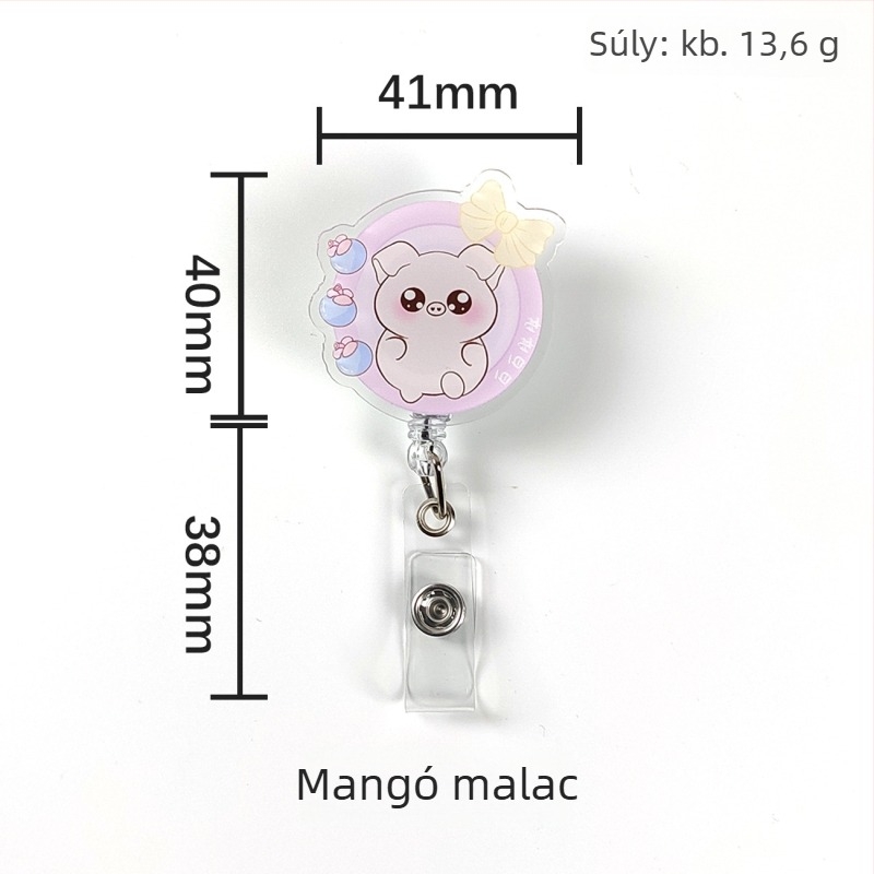 Visszahúzható akril badge-clip könnyen húzható gombbal; orvosok és ápolók számára; logónyomtatás elérhető; teherbírás 0,1 kg