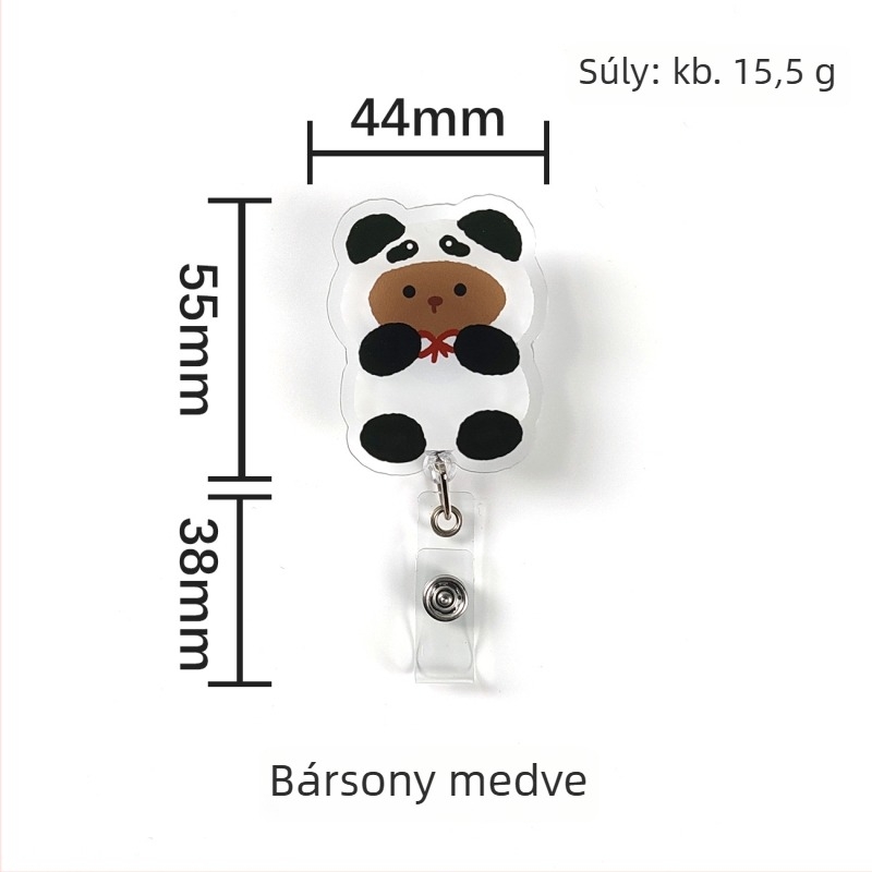 Visszahúzható akril badge-clip könnyen húzható gombbal; orvosok és ápolók számára; logónyomtatás elérhető; teherbírás 0,1 kg