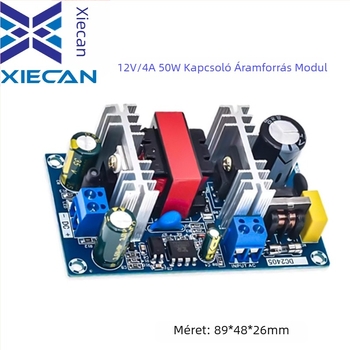 Izolált kapcsolóüzemű tápegység modul AC-DC, 12V kimenet, 4A, 50W, túlterhelés és túláram elleni védelem, alacsony fogyasztás