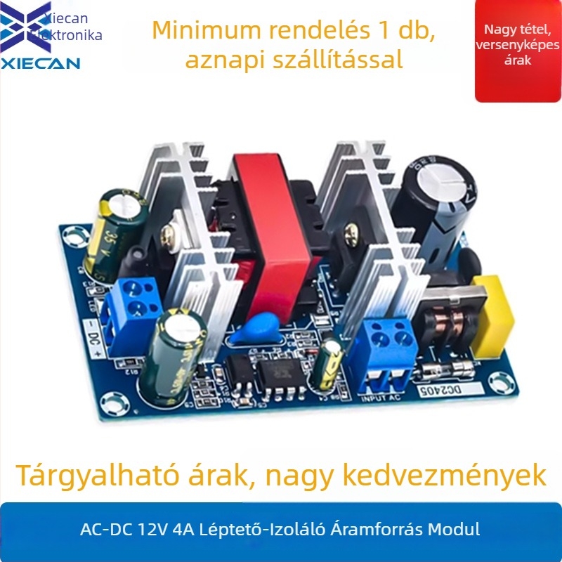 Izolált kapcsolóüzemű tápegység modul AC-DC, 12V kimenet, 4A, 50W, túlterhelés és túláram elleni védelem, alacsony fogyasztás