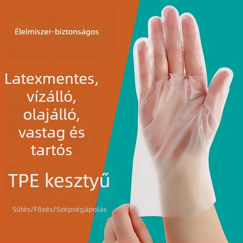Élelmiszer-minőségű, átlátszó TPE kesztyűk, egyszer használatos, megvastagított kivitelben, dobozos csomagolásban