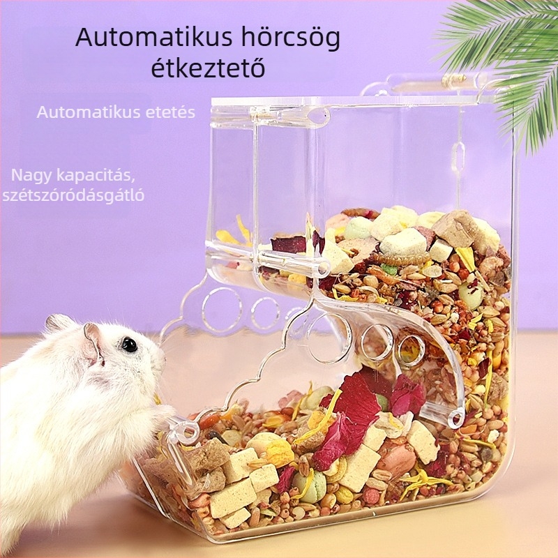 Akril hörcsög etető és ételtál, automata etetés, nagy kapacitás, kisállat felszerelések