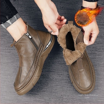 Férfi házipapucs - téli magas talpú, fleece-béléssel, PU felső rész, PVC talp
