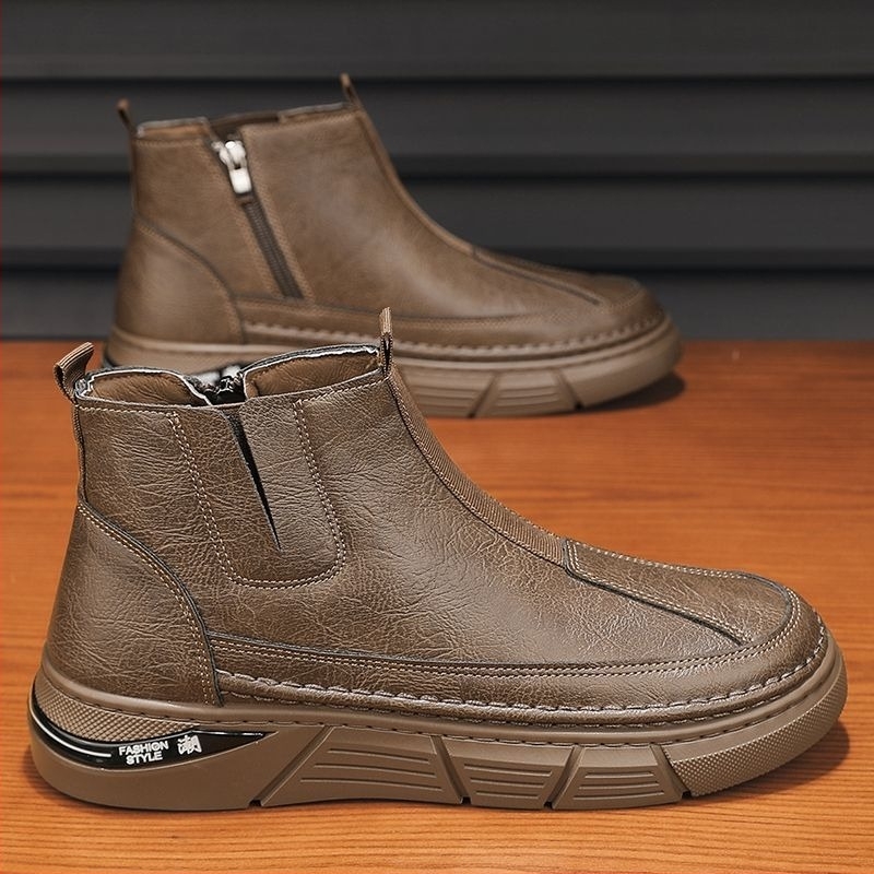 Férfi házipapucs - téli magas talpú, fleece-béléssel, PU felső rész, PVC talp
