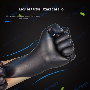 Egyszer használatos fekete nitril kesztyűk, élelmiszer-minőségű, vastagított, élelmiszer-feldolgozásra, csúszásmentes, ipari