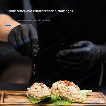 Egyszer használatos fekete nitril kesztyűk, élelmiszer-minőségű, vastagított, élelmiszer-feldolgozásra, csúszásmentes, ipari